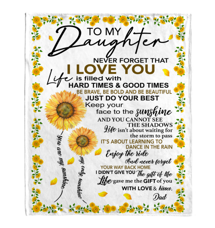 Fleece Minky Sherpa Blanket for Bedroom to My Daughter You are My Sunshine Sunflower Sayings Letter Fleece Blanket Gift for Family 