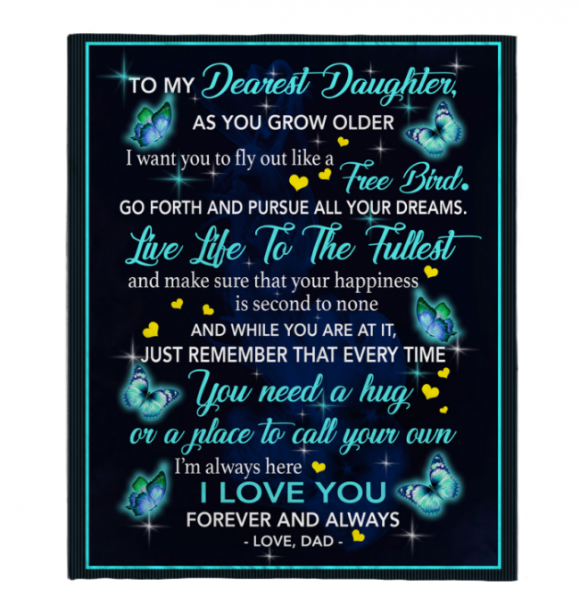 To My Dearest Daughter I Love You Blankets Gift From Dad Butterfly Black Fleece Blanket