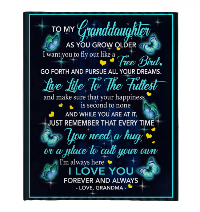 To My Granddaughter I Love You Personalized Blankets Gift From Grandma Butterfly Black Plush Throw Fleece Blanket Design