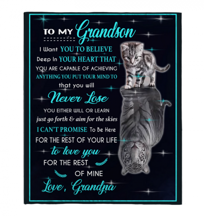 To My Grandson I Love You Blankets Gift From Grandpa Cat Tiger Kitten Black Plush Fleece Blanket