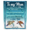 To My Mom Not Easy For A Woman To Raise A Man I Love You Blankets Turtle Gift From Son Mother's Day White Plush Fleece Blanket