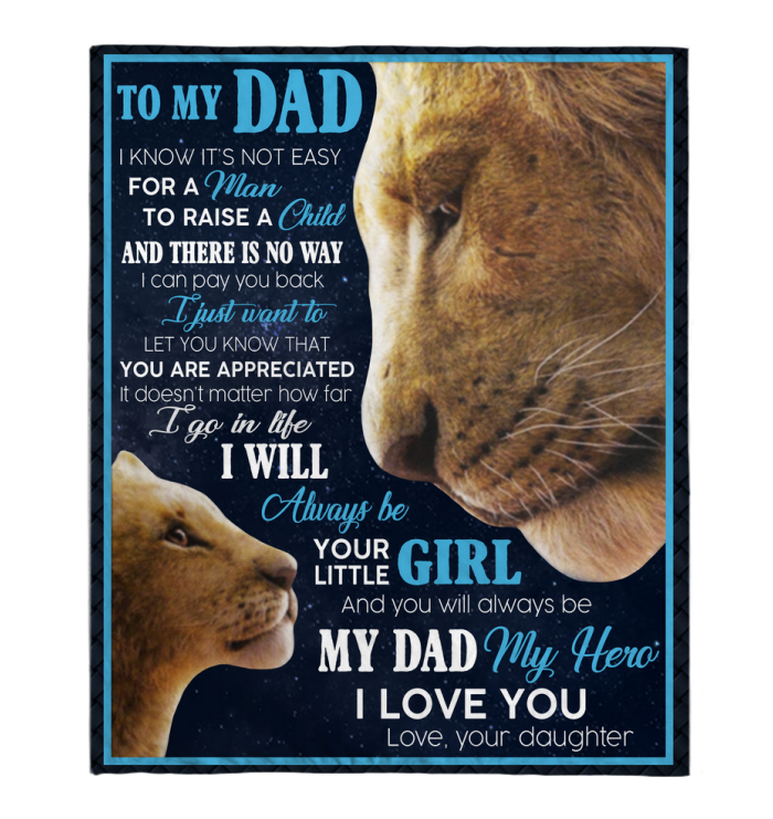 Lion Father & Daughter Blanket My Dad My Hero I Love You Fleece Blanket Gift 
