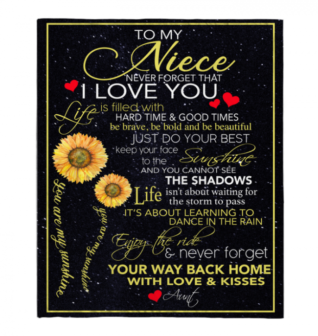 To My Niece I Love You Are My Sunshine Sunflower Blankets Gift From Aunt Black Fleece Blanket