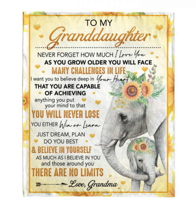 To My Granddaughter Never Forget How Much I Love You Elephant Sunflower Gift From Grandma Fleece Blanket