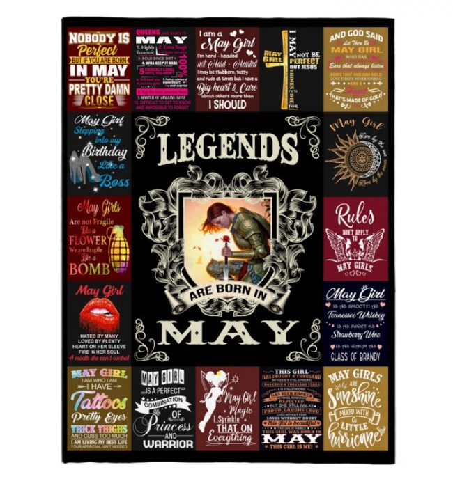 Legends Are Born In May Warrior Girl Birthday Gift Black Fleece Blanket
