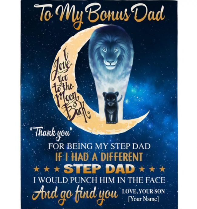 Personalized Custom Thank You Bonus Dad Step Dad Stepdad Fathers Day Gift From Son Lion Blanket