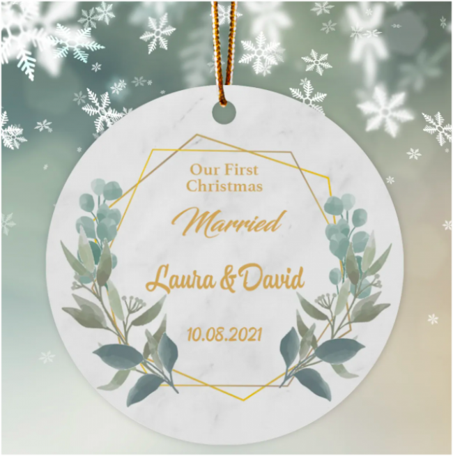 Our First Christmas Married Engaged Personalized Custom Name Date Christmas Ornament Gift