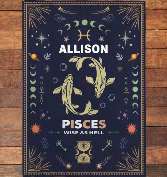 Personalized Custom Name Pisces Zodiac Blanket Gift Ideas for Baby Horoscope Blanket