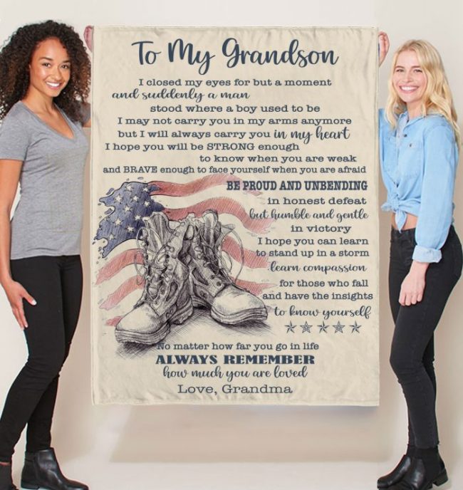 To My Grandson US Military Army Marine Son Be Strong Brave Unbending Gift Ideas From Grandma Blanket