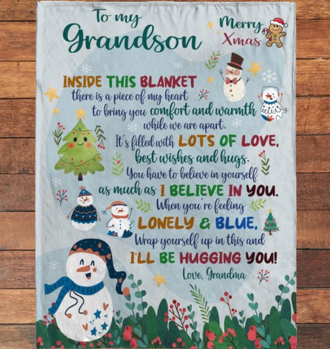 To My Grandson Christmas Gift Ideas Xmas Grandma Love You Blanket