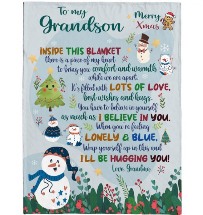 To My Grandson Christmas Gift Ideas Xmas Grandma Love You Blanket