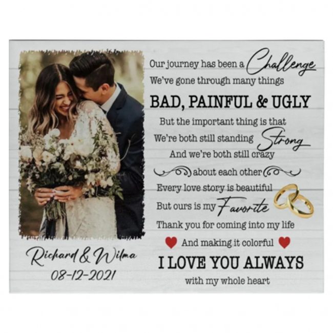 Our Journey Challenge Personalized Custom Photo Name Wedding Anniversary Gift Ideas Canvas, Valentine Day Gift Canvas For Husband Wife Couple Him Her