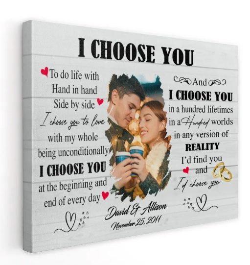 Personalized Custom Name Date Photo Anniversary Canvas Gift I Choose You I Love You For Husband Wife, Valentines Day Gifts For Her