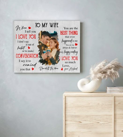 Personalized Custom Name Photo Wedding Anniversary Canvas Gift Ideas For Wife From Husband, Valentines Day Gifts For Her
