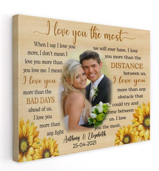 I Love You Most Personalized Custom Photo Name Date Wedding Anniversary Gift Ideas Canvas, Valentine Day Gift Canvas For Husband Wife Him Her Couple