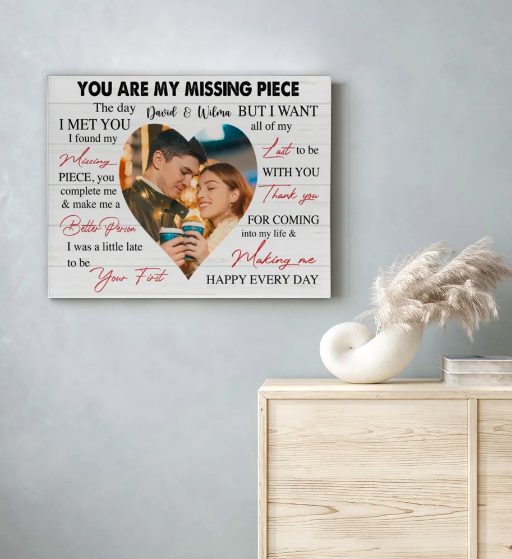 My Missing Piece Personalized Custom Photo Name Wedding Anniversary Gift Ideas Canvas, Valentine Day Gift Canvas For Wife Husband Her Him Couple