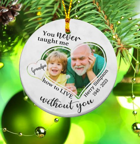 You Never Taught Me How Live Without You Loss Dad Grandpa Mom Grandma Custom Photo Name Gift Ornament