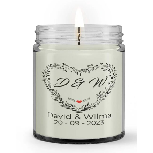 Personalized Custom Name Year Wedding Heart Love Gift Candle