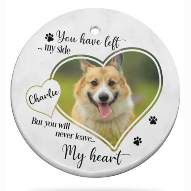 You Have Left My Side Never Leave Heart Loss Dog Memorial Custom Name Photo Christmas Gift Ornament
